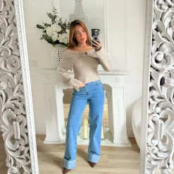 PULL TAUPE COL BATEAU CLAUDINE