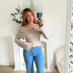 PULL TAUPE COL BATEAU CLAUDINE