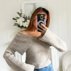 PULL TAUPE COL BATEAU CLAUDINE