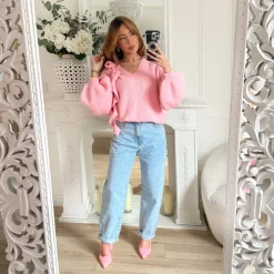 PULL VOLANTS VIEUX ROSE MÉLISSA