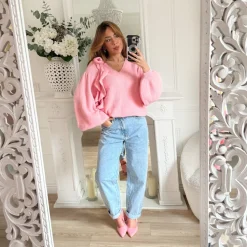 PULL VOLANTS VIEUX ROSE MÉLISSA