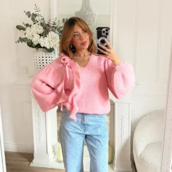 PULL VOLANTS VIEUX ROSE MÉLISSA