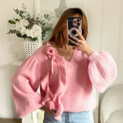 PULL VOLANTS VIEUX ROSE MÉLISSA