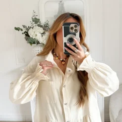 ROBE EN JEAN BEIGE BOUTONS COEURS