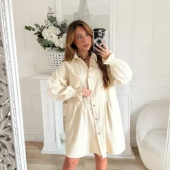 ROBE EN JEAN BEIGE BOUTONS COEURS