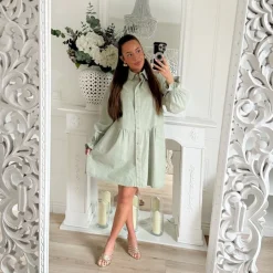 ROBE EN JEAN VERT SAUGE BOUTONS COEURS