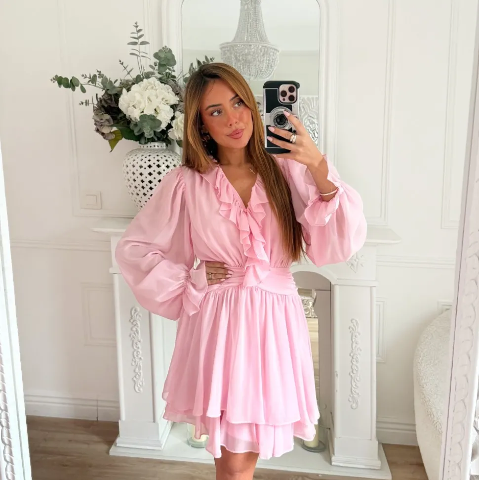 ROBE FLUIDE VOLANTS BABY PINK