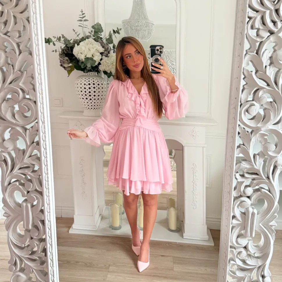 ROBE FLUIDE VOLANTS BABY PINK
