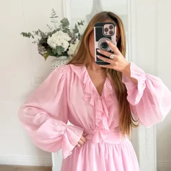 ROBE FLUIDE VOLANTS BABY PINK