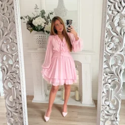 ROBE FLUIDE VOLANTS BABY PINK