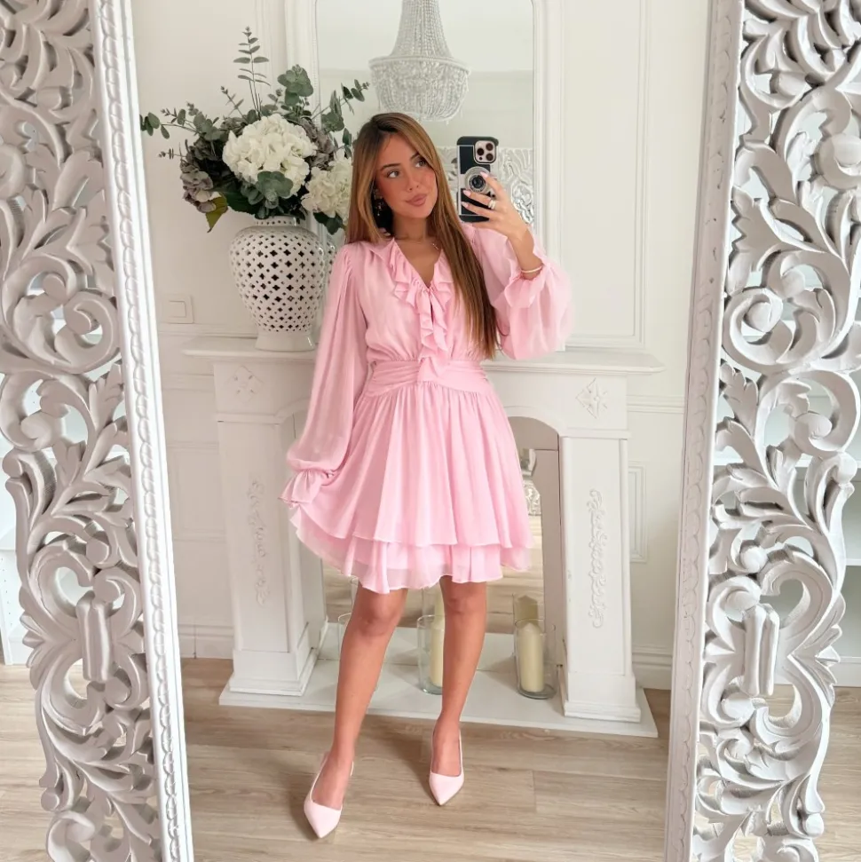 ROBE FLUIDE VOLANTS BABY PINK