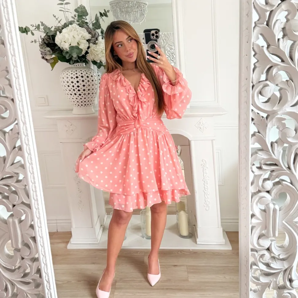 ROBE FLUIDE VOLANTS CORAIL POIS