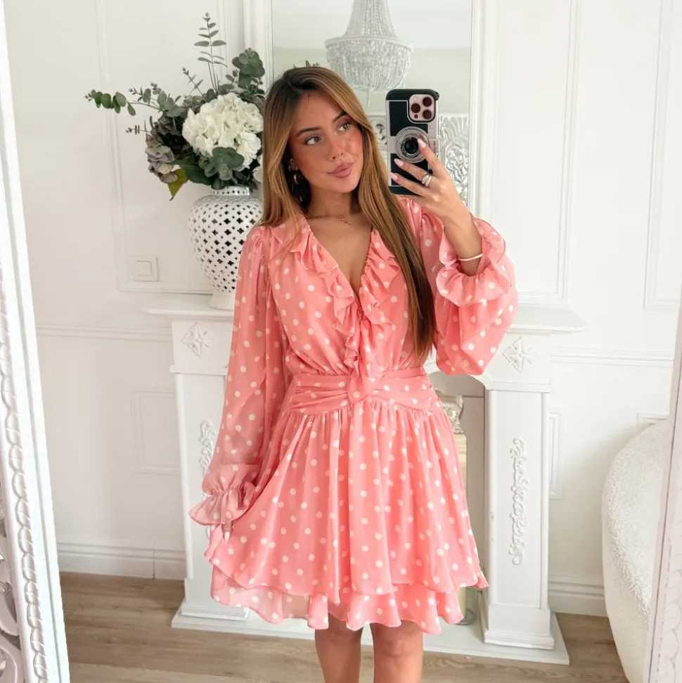 ROBE FLUIDE VOLANTS CORAIL POIS