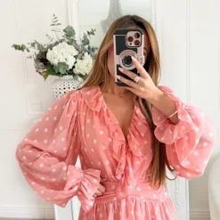 ROBE FLUIDE VOLANTS CORAIL POIS