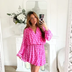 ROBE FUSHIA POIS EFFET BOULE