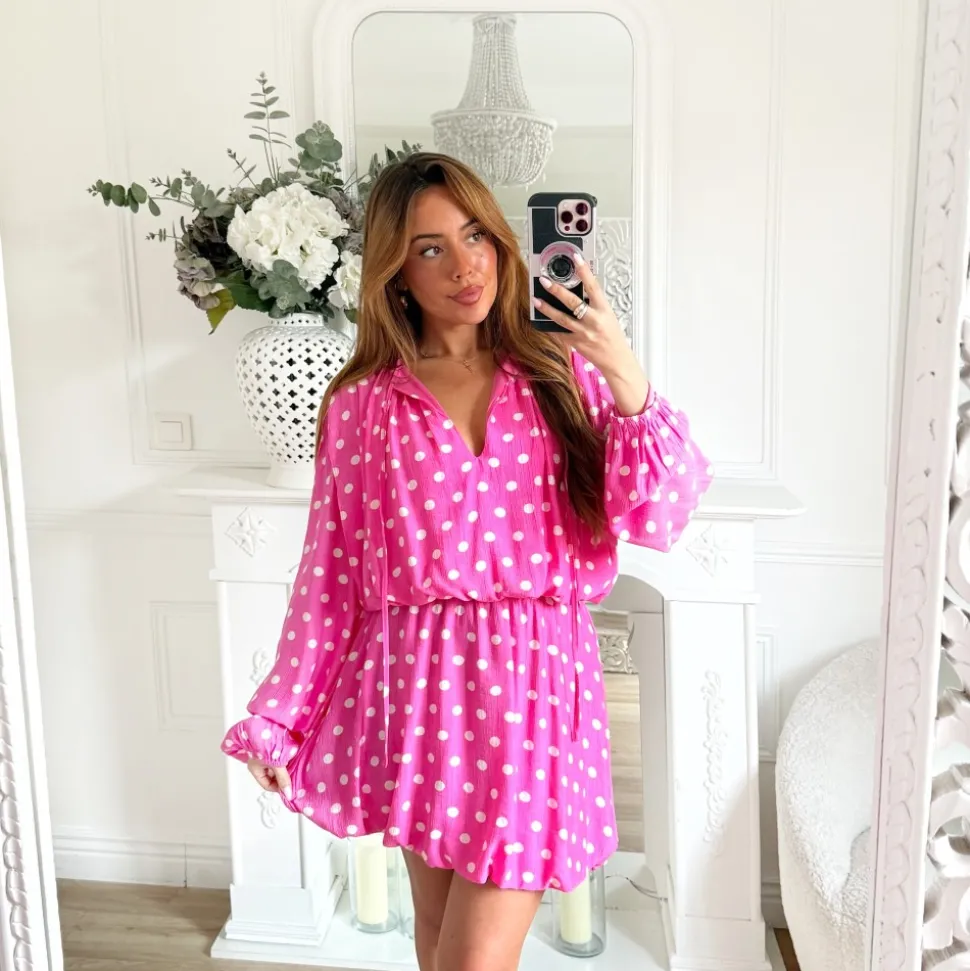 ROBE FUSHIA POIS EFFET BOULE