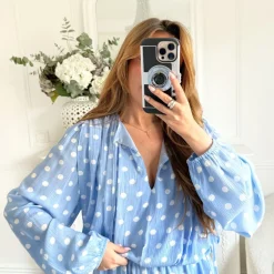 ROBE ICE BLUE POIS EFFET BOULE