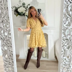 ROBE JAUNE POIS CHOCO