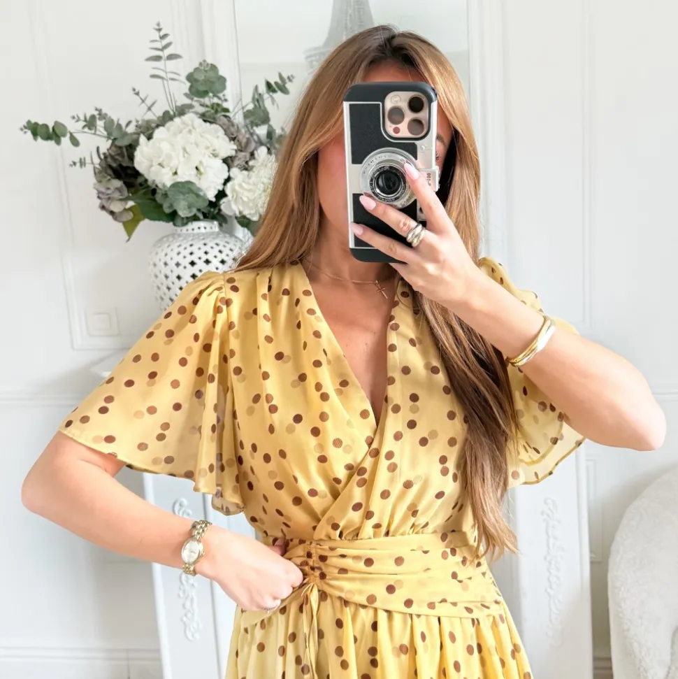ROBE JAUNE POIS CHOCO