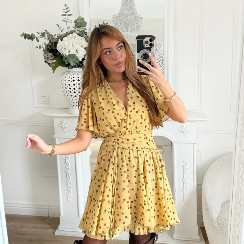 ROBE JAUNE POIS CHOCO