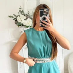 ROBE ÉMERAUDE FENTES STRASS