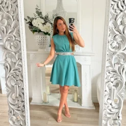 ROBE ÉMERAUDE FENTES STRASS