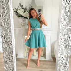 ROBE ÉMERAUDE FENTES STRASS