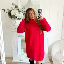 ROBE PULL COL ROULÉ ROUGE SÉRÉNA