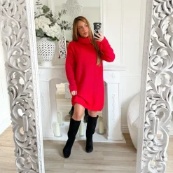 ROBE PULL COL ROULÉ ROUGE SÉRÉNA