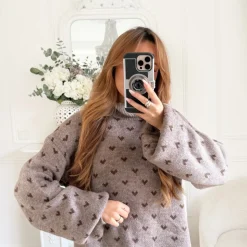 ROBE PULL TAUPE MOTIFS CŒURS ANDRÉA