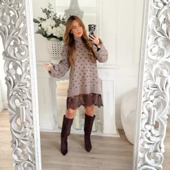 ROBE PULL TAUPE MOTIFS CŒURS ANDRÉA