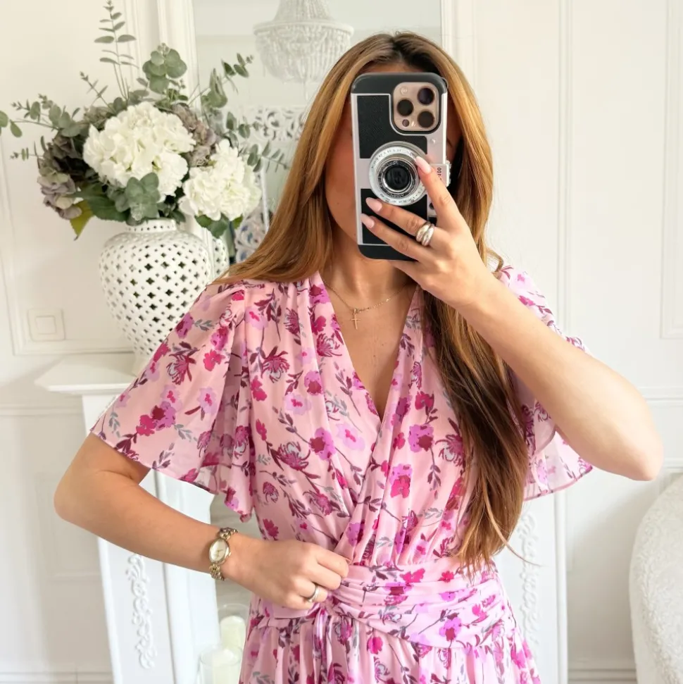 ROBE ROSE MOTIFS FLEURIE LILAS