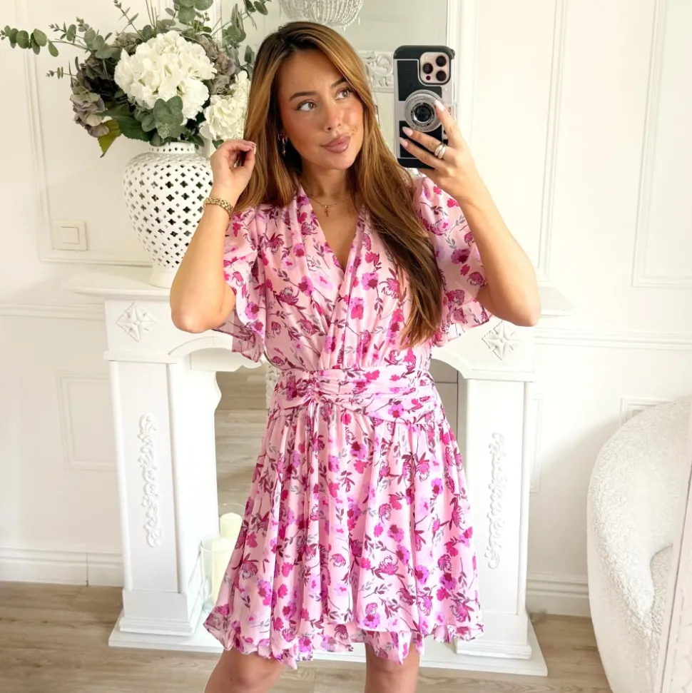 ROBE ROSE MOTIFS FLEURIE LILAS