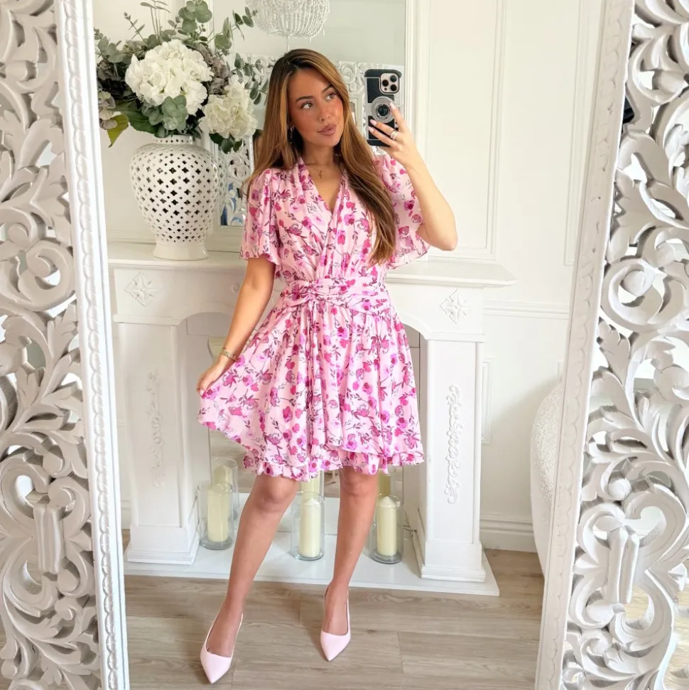 ROBE ROSE MOTIFS FLEURIE LILAS