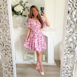 ROBE ROSE MOTIFS FLEURIE LILAS