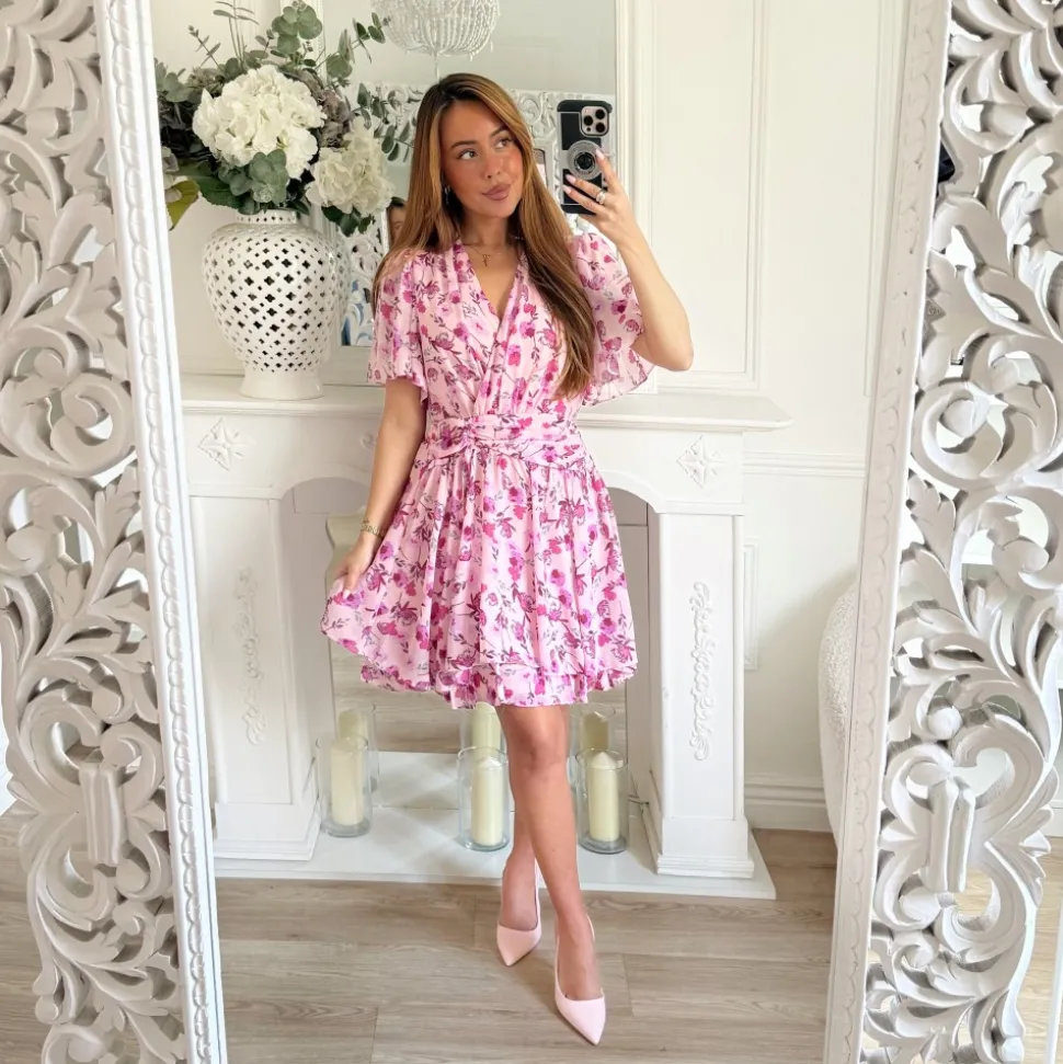 ROBE ROSE MOTIFS FLEURIE LILAS