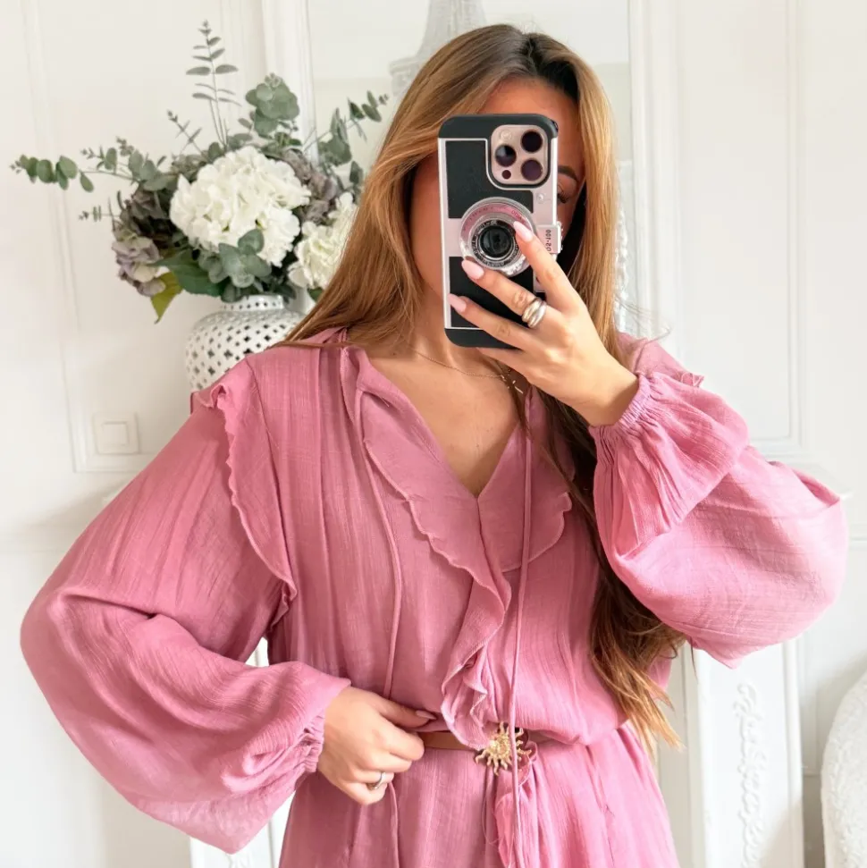 ROBE VIEUX ROSE BIJOU SOLEIL EN LIN