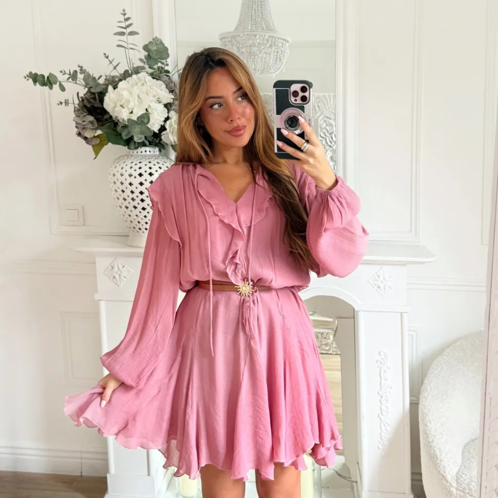 ROBE VIEUX ROSE BIJOU SOLEIL EN LIN