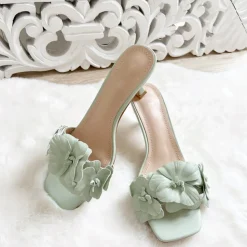 SANDALES FLEURS VERT PASTEL