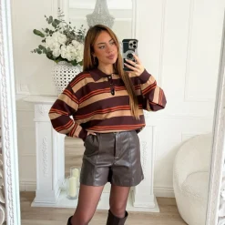 SHORT SIMILI CUIR CHOCO AVEC CEINTURE AMELINE