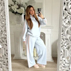 SWEAT BLEU BANDES PINK INÉS