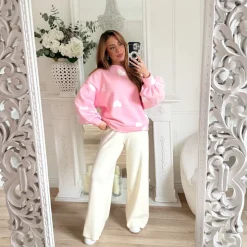 SWEAT PINK MOTIFS COEURS OLGA