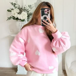 SWEAT PINK MOTIFS COEURS OLGA