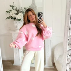 SWEAT PINK MOTIFS COEURS OLGA