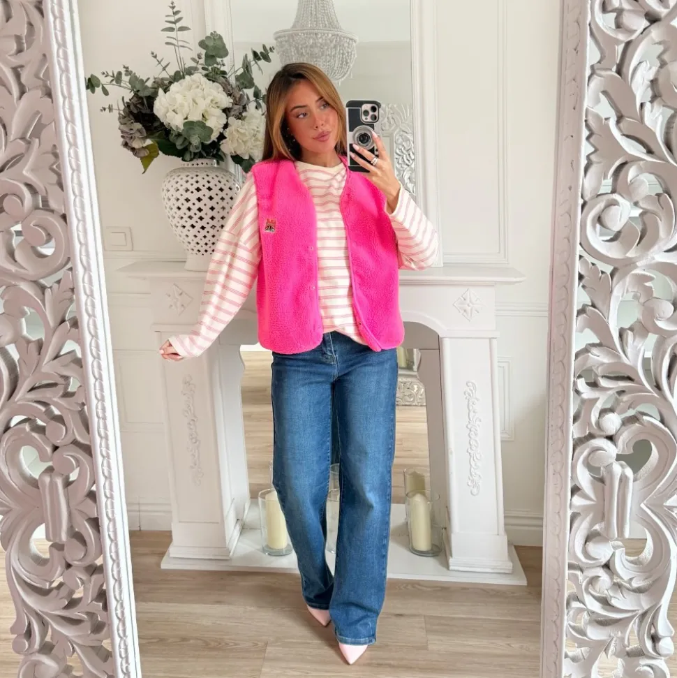 TEE SHIRT MANCHES LONGUES MARINIERE ROSE