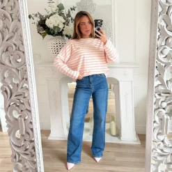 TEE SHIRT MANCHES LONGUES MARINIERE ROSE