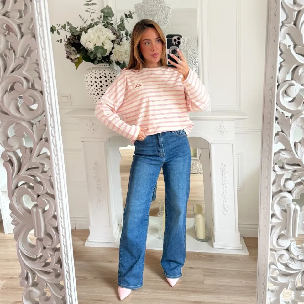 TEE SHIRT MANCHES LONGUES MARINIERE ROSE