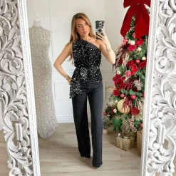 TOP BLACK MONOMANCHE SEQUINS VANESSA