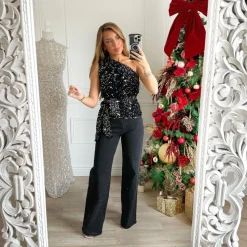 TOP BLACK MONOMANCHE SEQUINS VANESSA