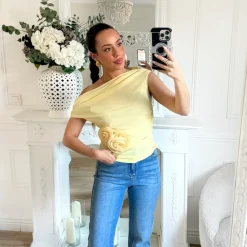 TOP FLEUR EN VOILE JAUNE